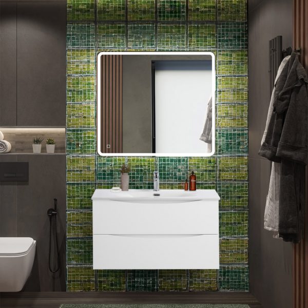 BelBagno - Тумба с раковиной подвесная  MARINO-CER-N 90 Bianco Lucido, раковина белая