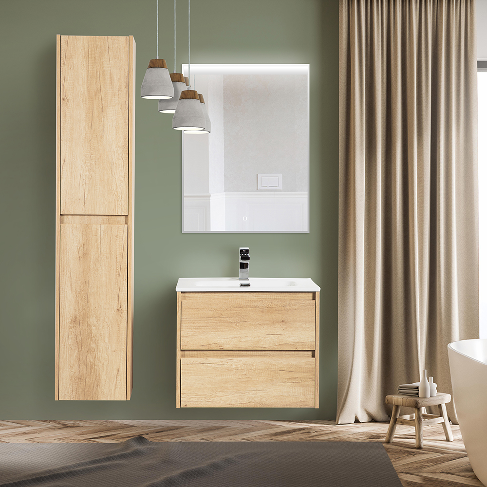 Тумба с раковиной подвесная BelBagno KRAFT 70 Rovere Nebrasca Nature, раковина белая