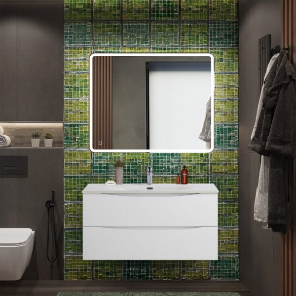 BelBagno - Тумба с раковиной подвесная  MARINO-CER-N 100 Bianco Lucido, раковина белая