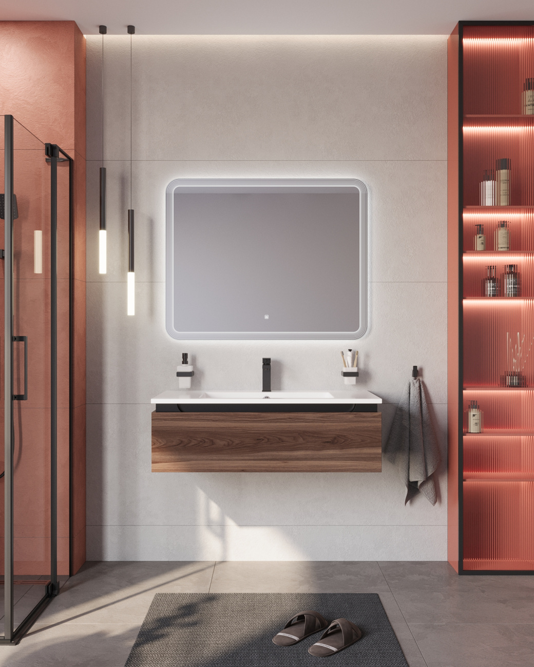 Тумба с раковиной подвесная CEZARES SLIDER 100 Орех дымчатый, раковина белая