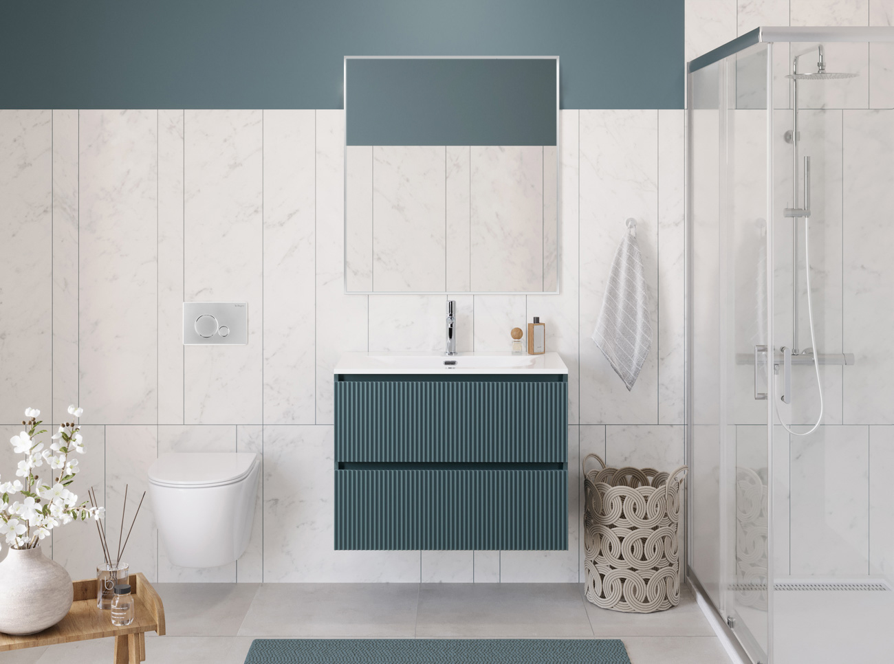 Тумба с раковиной подвесная BelBagno UNO-MINI 90 Голубой Матовый, раковина BB-8099-3-90