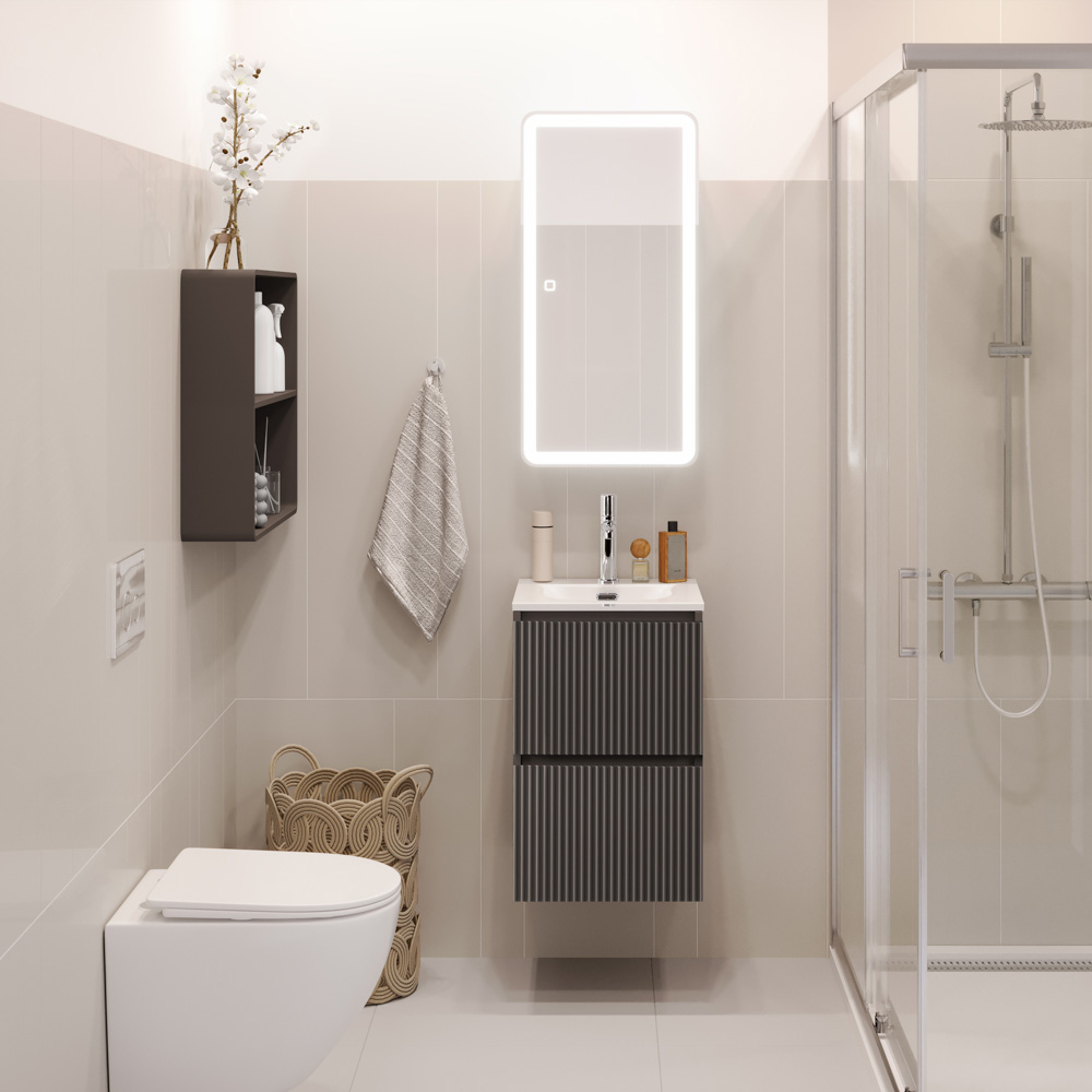 Тумба с раковиной подвесная BelBagno UNO-MINI 40 Темно-Серый Матовый, раковина BB-8099-3-40