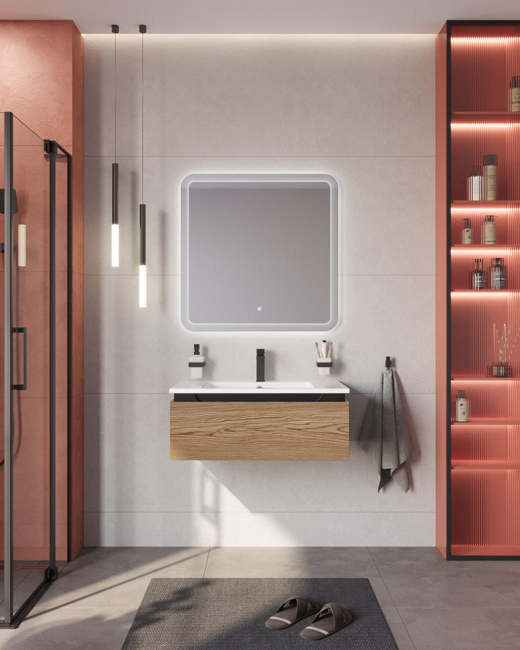 Тумба с раковиной подвесная CEZARES SLIDER 80 Дуб Тангент, раковина белая