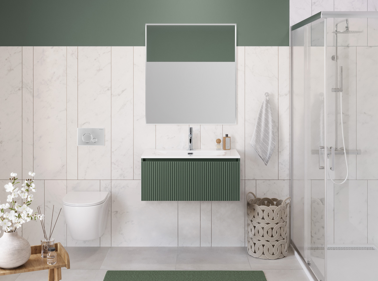 Тумба с раковиной подвесная с одним ящиком BelBagno UNO 80 Еловый Матовый, раковина BB-8099-80