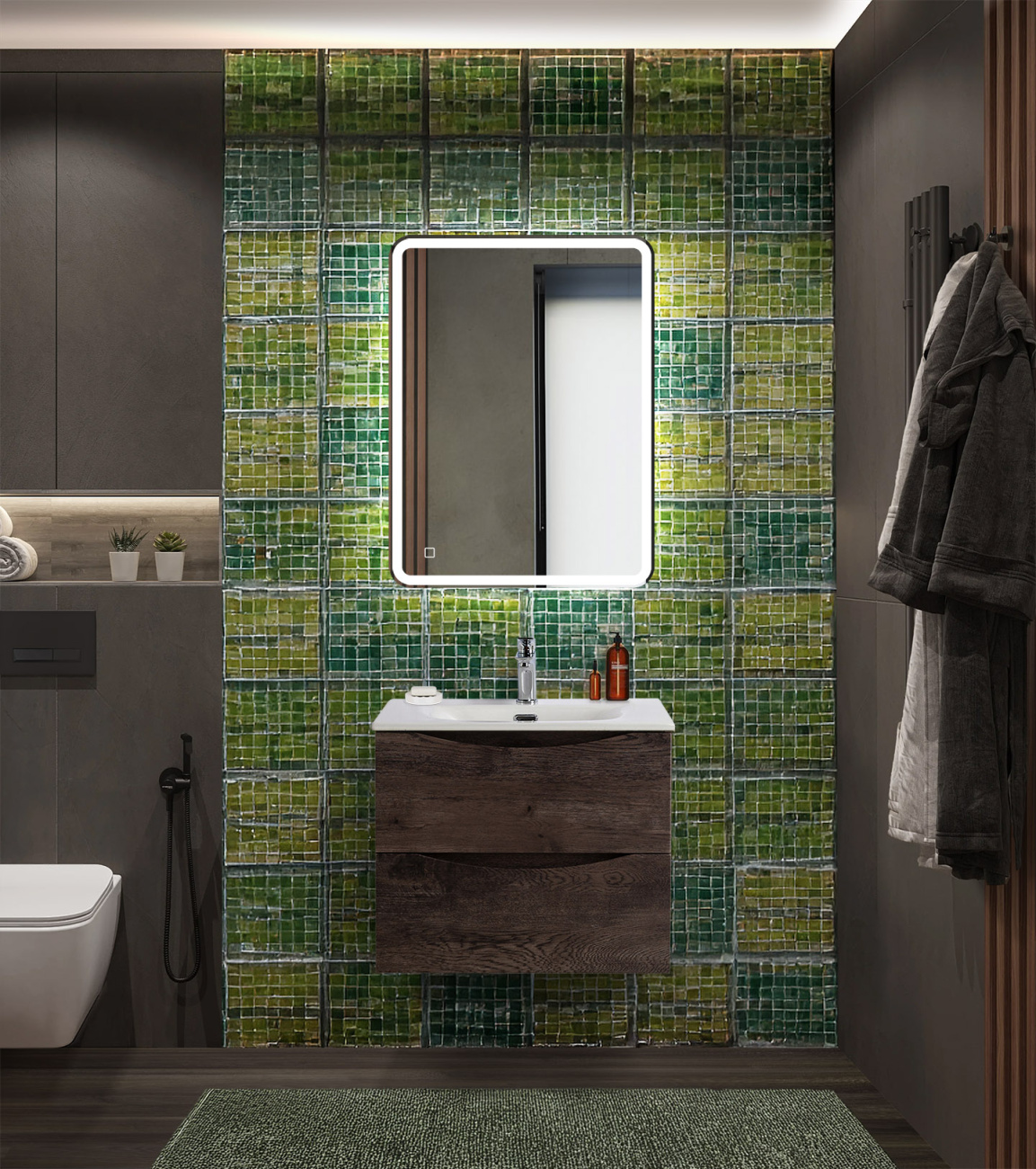 Тумба с раковиной подвесная BelBagno MARINO-CER-N 60 Rovere Nature Grigio, раковина белая