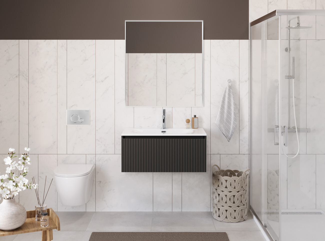 Тумба с раковиной подвесная с одним ящиком BelBagno UNO 80 Темно-Серый Матовый, раковина BB-8099-80