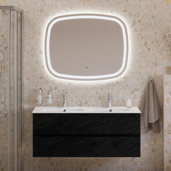 CEZARES - Тумба с раковиной на две чаши подвесная  MOLVENO 46 120 Nero, раковина белая CZR-8070-120-2