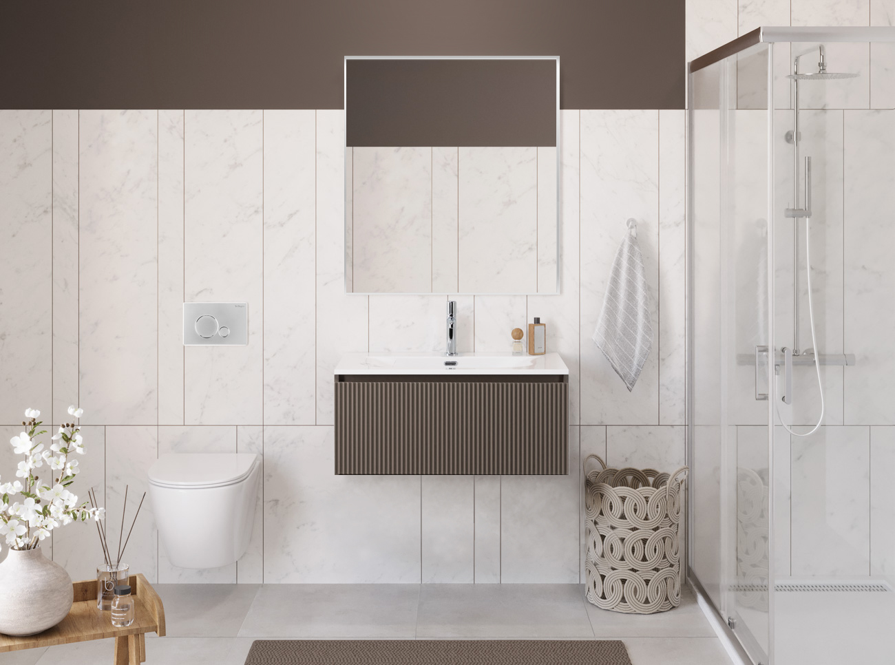 Тумба с раковиной подвесная с одним ящиком BelBagno UNO 80 Бежевый матовый, раковина BB-8099-80