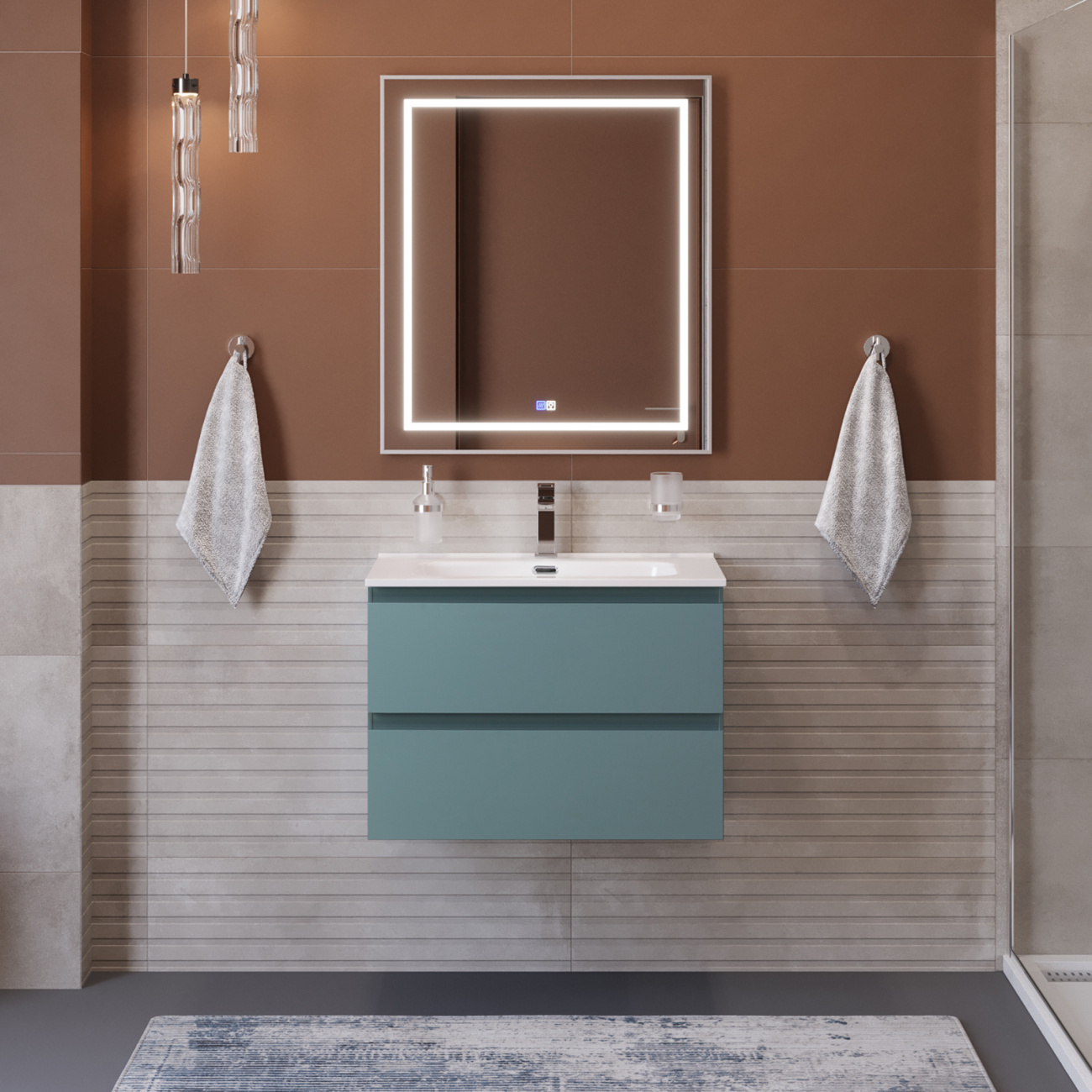 Тумба с раковиной подвесная BelBagno KRAFT 70 Голубой Матовый, раковина BB700ETL