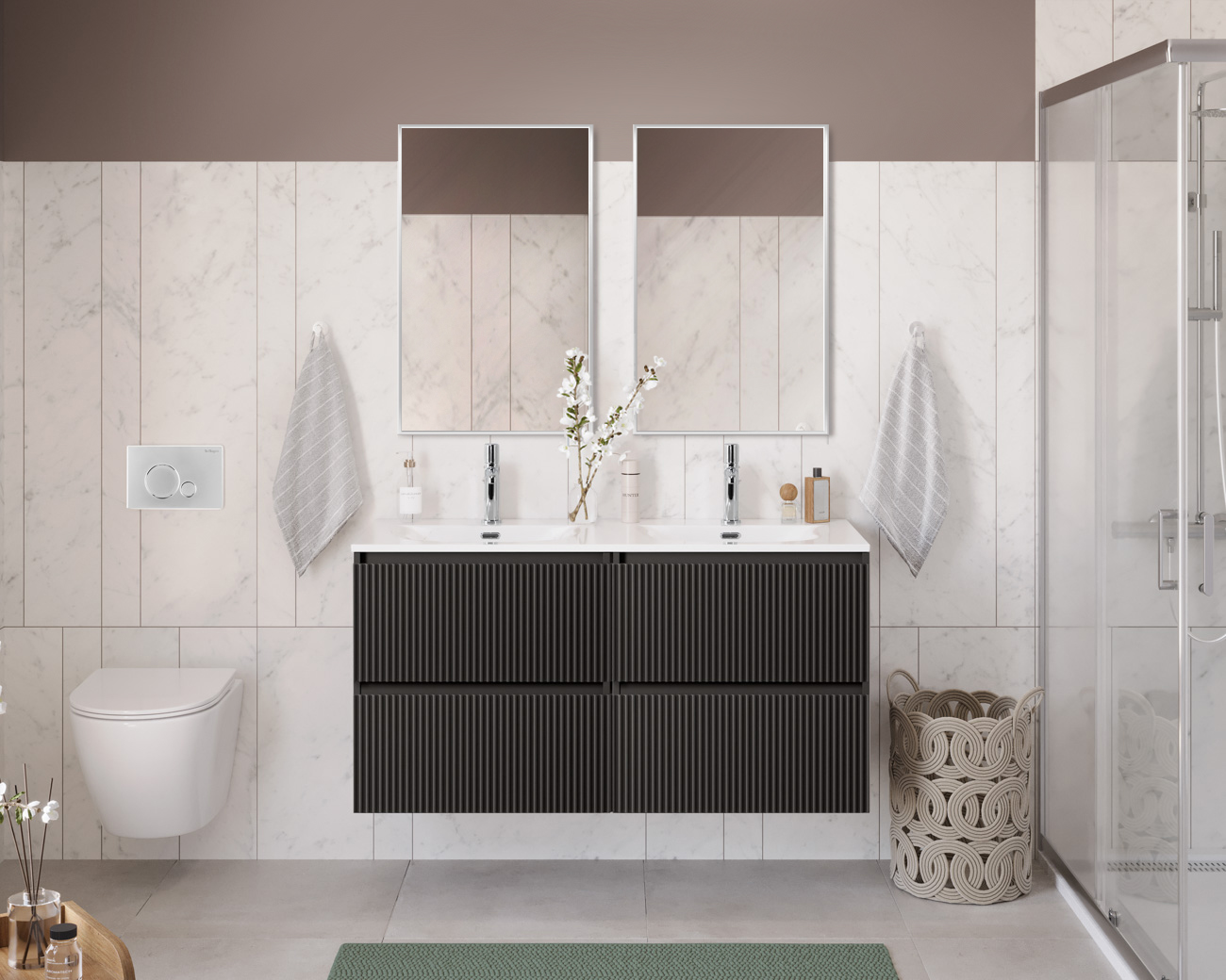 Тумба с раковиной подвесная с четырьмя ящиками BelBagno UNO 120 Темно-Серый Матовый, раковина BB-8099-120-2