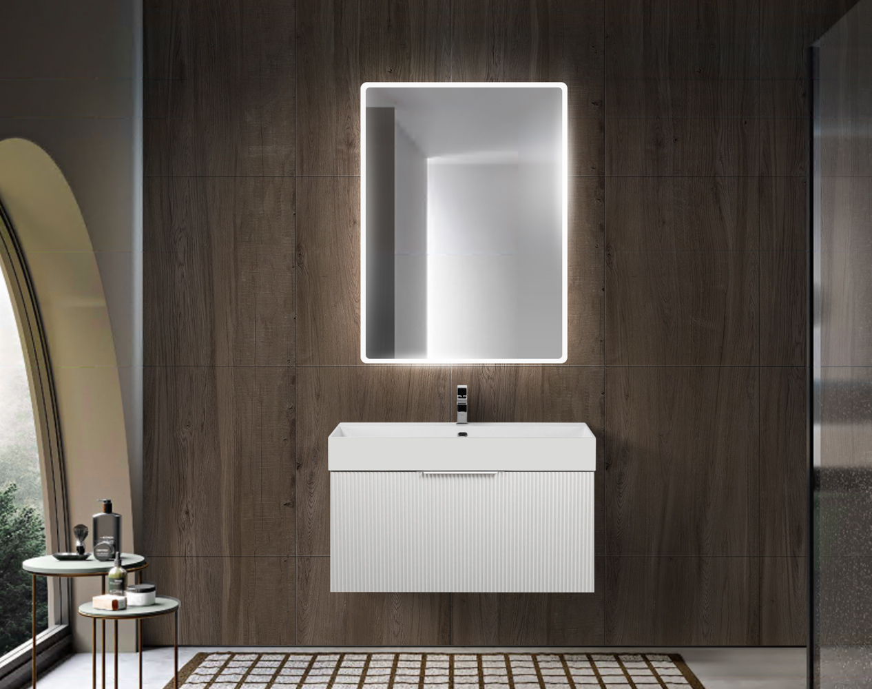 Тумба с раковиной подвесная выдвижными ящиком и внутренним ящиком CEZARES PREMIUM 90 Plisse Bianco opaco, раковина белая