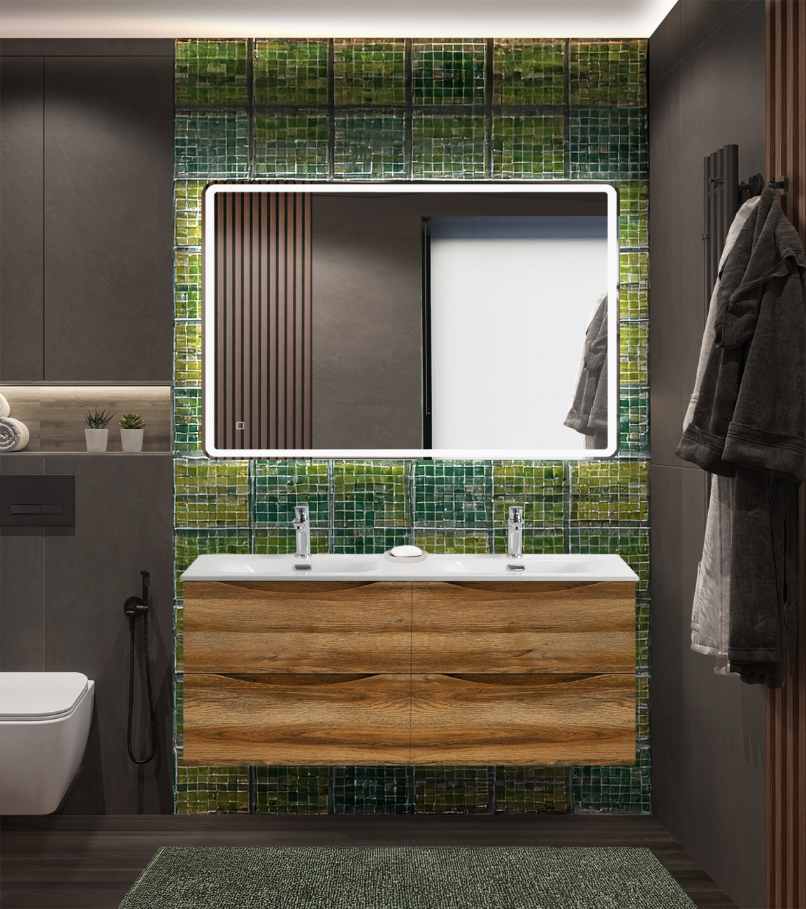 Тумба с раковиной подвесная с четырьмя ящиками BelBagno MARINO-CER-N 120 Rovere Rustico, раковина белая