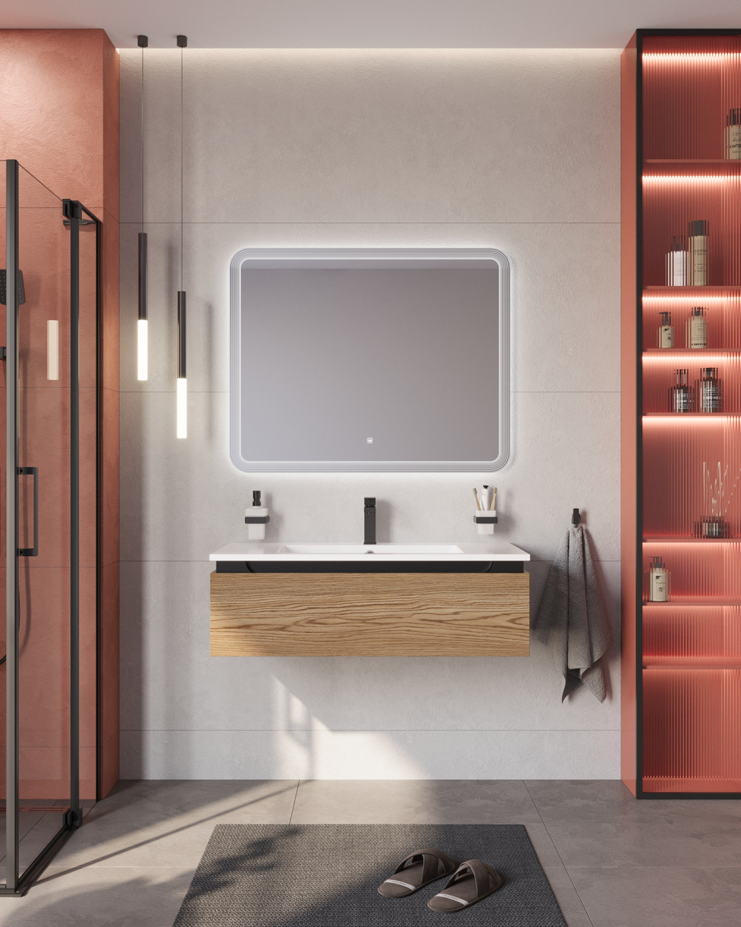 Тумба с раковиной подвесная CEZARES SLIDER 100 Дуб Тангент, раковина белая