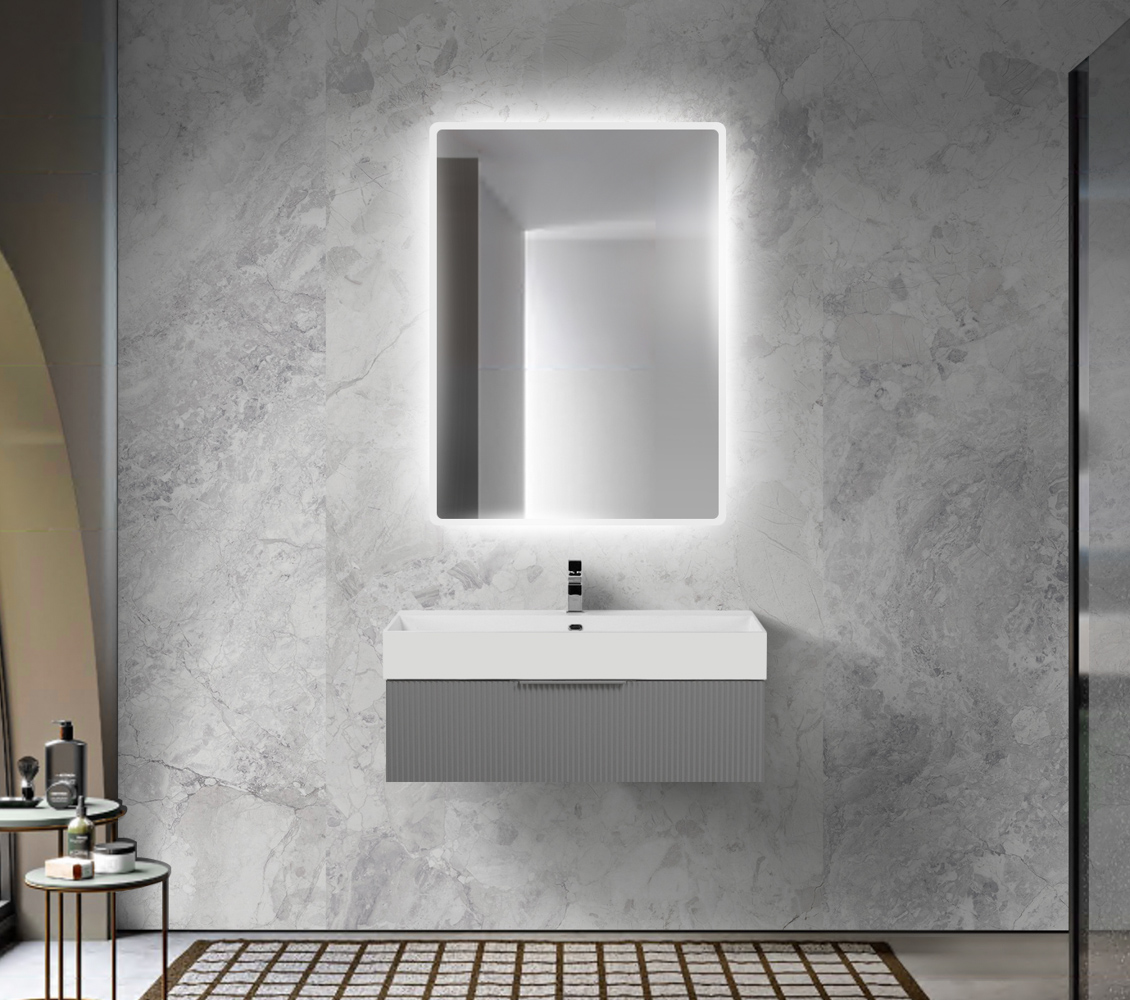 Тумба с раковиной подвесная и одним выдвижным ящиком CEZARES PREMIUM 90 Plisse Grigio nuvola, раковина белая