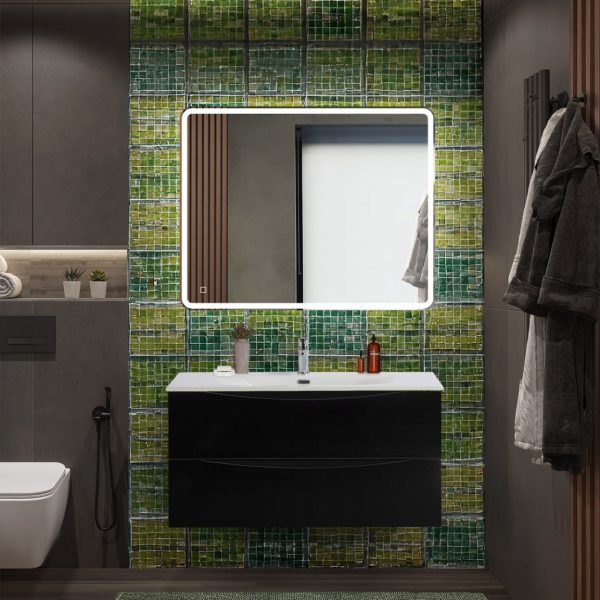 BelBagno - Тумба с раковиной подвесная  MARINO-CER-N 100 Nero Lucido, раковина белая