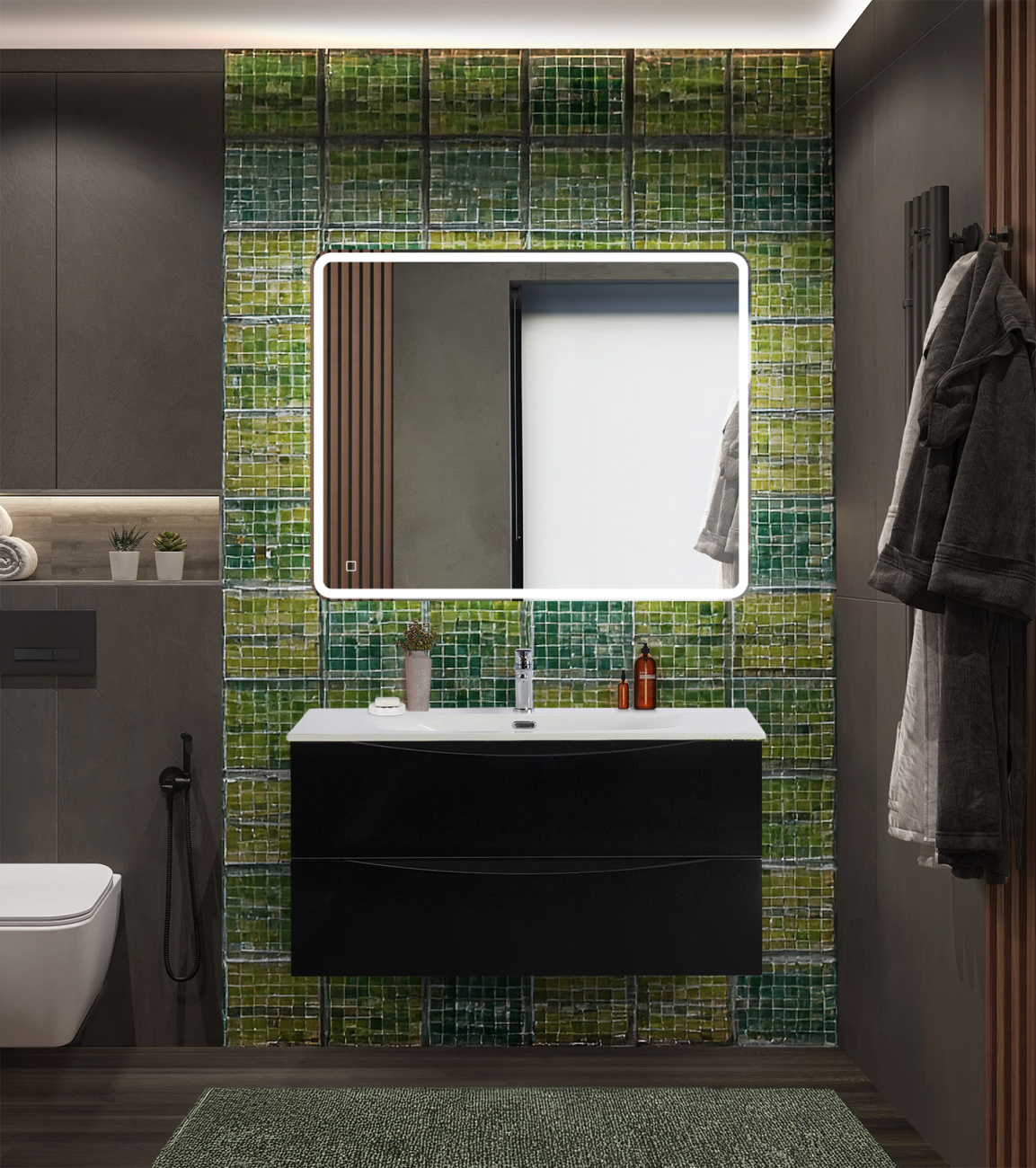 Тумба с раковиной подвесная BelBagno MARINO-CER-N 100 Nero Lucido, раковина белая