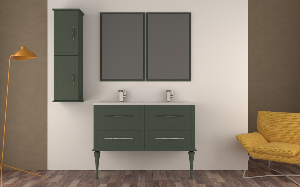 Тумба с раковиной подвесная на две чаши CEZARES TIFFANY 120 Verde opaco, раковина белая