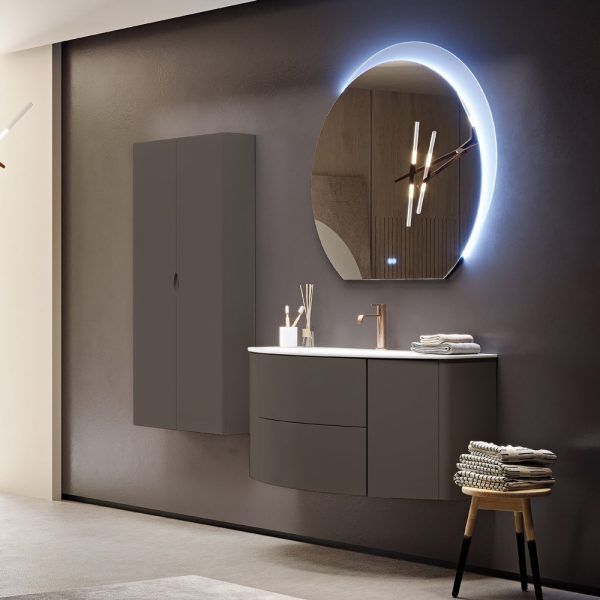 CEZARES - Тумба со стеклянной раковиной подвесная  EDEN 121 Grigio talpa opaco, раковина белая