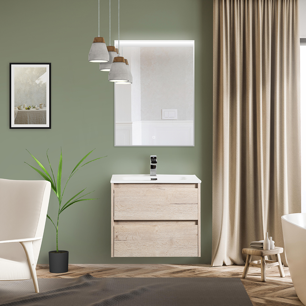 Тумба с раковиной подвесная BelBagno KRAFT 60 Rovere Galifax Bianco, раковина белая