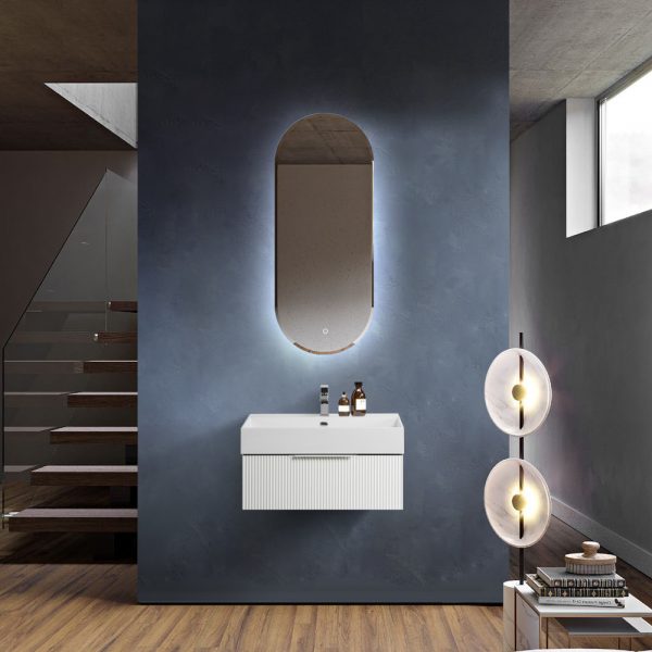 CEZARES - Тумба с раковиной подвесная и одним выдвижным ящиком  PREMIUM 70 Plisse Bianco opaco, раковина белая