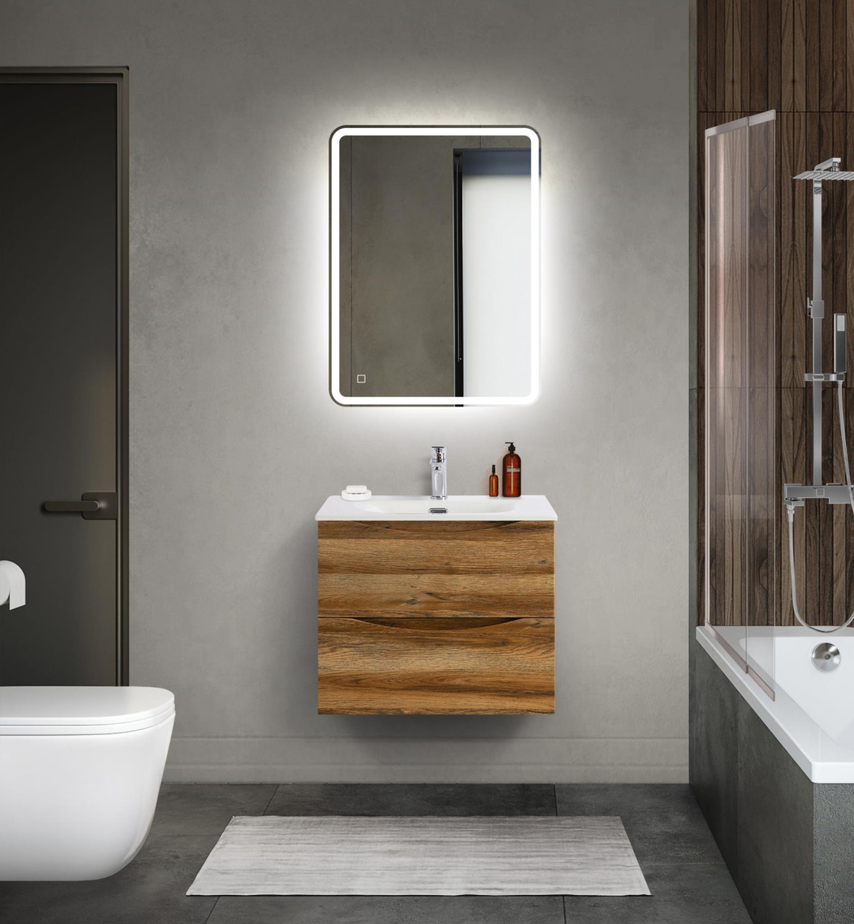 Тумба с раковиной подвесная BelBagno MARINO-CER-MINI 60 Rovere Rustico, раковина белая