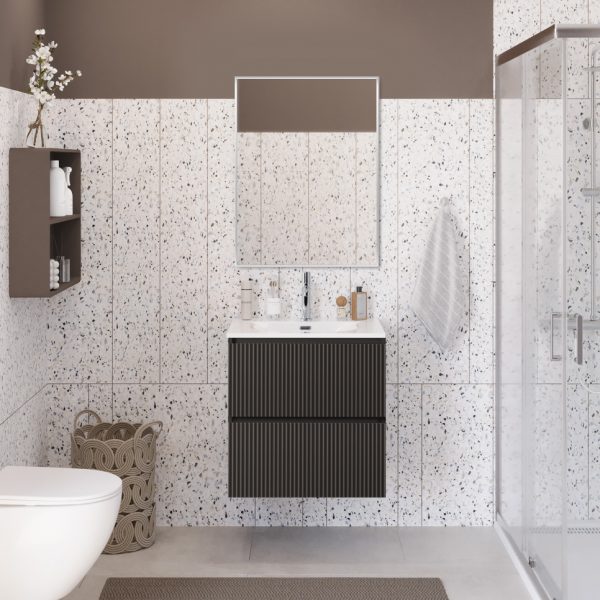 BelBagno - Тумба с раковиной подвесная  UNO 60 Темно-Серый Матовый, раковина BB-8099-60