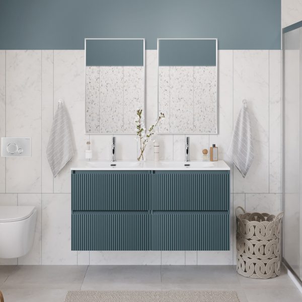 BelBagno - Тумба с раковиной подвесная с четырьмя ящиками  UNO 120 Голубой Матовый, раковина BB-8099-120-2