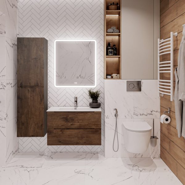 BelBagno - Тумба с раковиной подвесная  ETNA 70 Rovere Moro, раковина белая