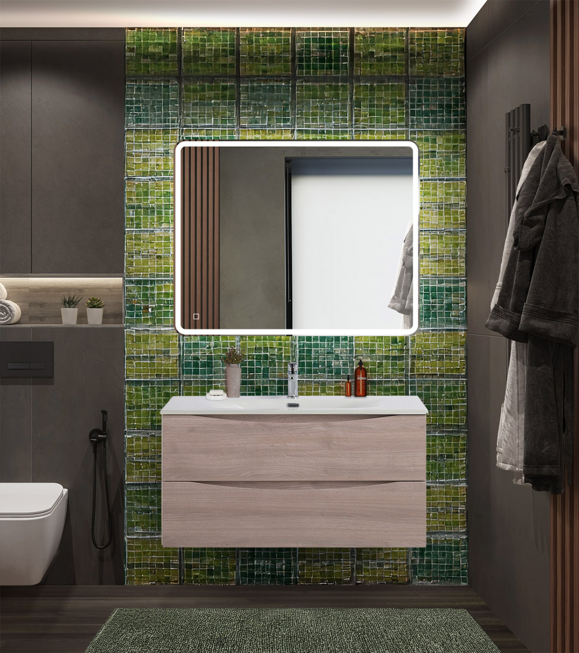 Тумба с раковиной подвесная BelBagno MARINO-CER-N 100 Rovere Grigio, раковина белая