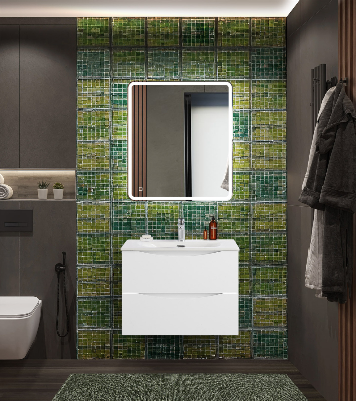 Тумба с раковиной подвесная BelBagno MARINO-CER-N 70 Bianco Lucido, раковина белая