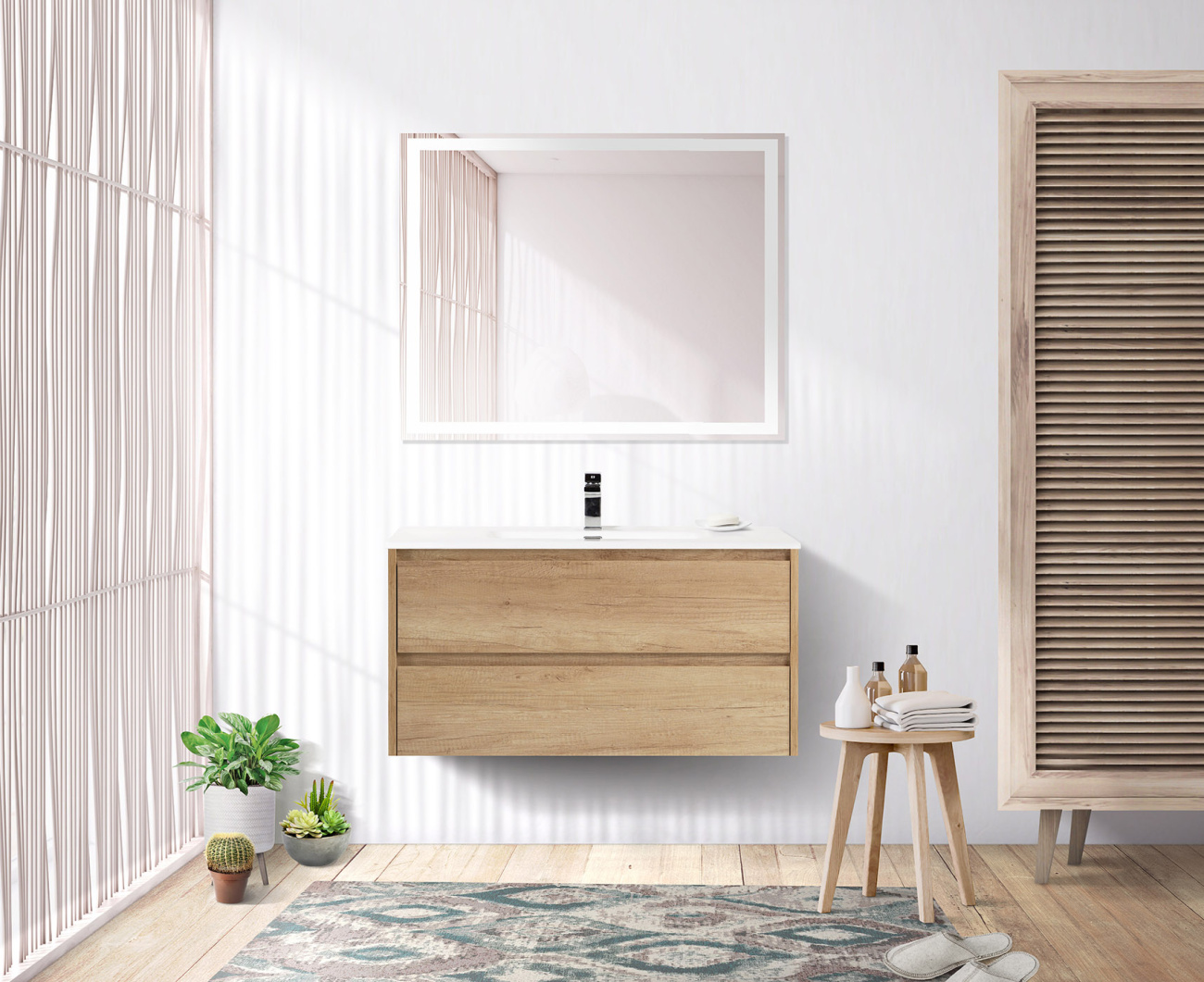 Тумба с раковиной подвесная BelBagno KRAFT 90 Rovere Nebrasca Nature, раковина белая