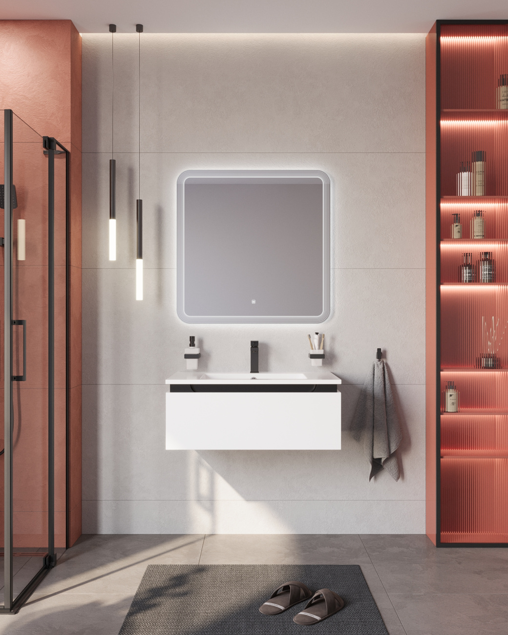 Тумба с раковиной подвесная CEZARES SLIDER 80 Bianco Opaco, раковина белая