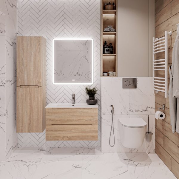 BelBagno - Тумба с раковиной подвесная  ETNA 70 Rovere Bianco, раковина белая