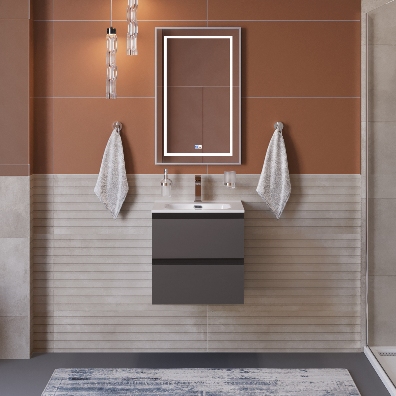 Тумба с раковиной подвесная BelBagno KRAFT 39 50 Темно-Серый Матовый, раковина BB500/390ETL