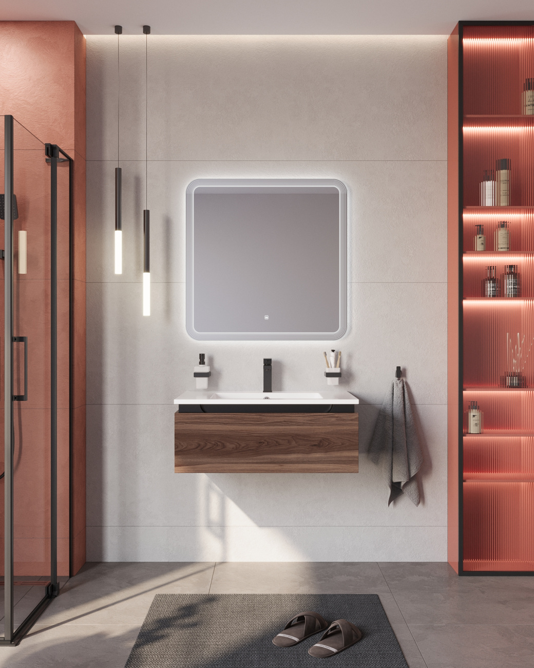 Тумба с раковиной подвесная CEZARES SLIDER 80 Орех дымчатый, раковина белая