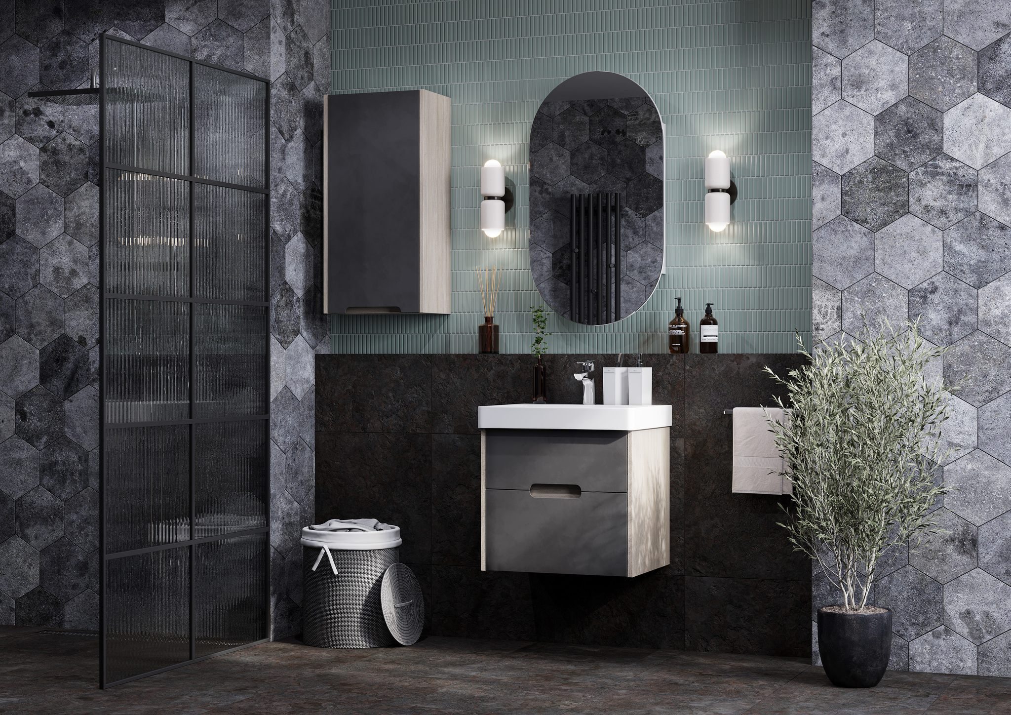 Тумба под раковину и интерьер ванной комнаты в современном стиле