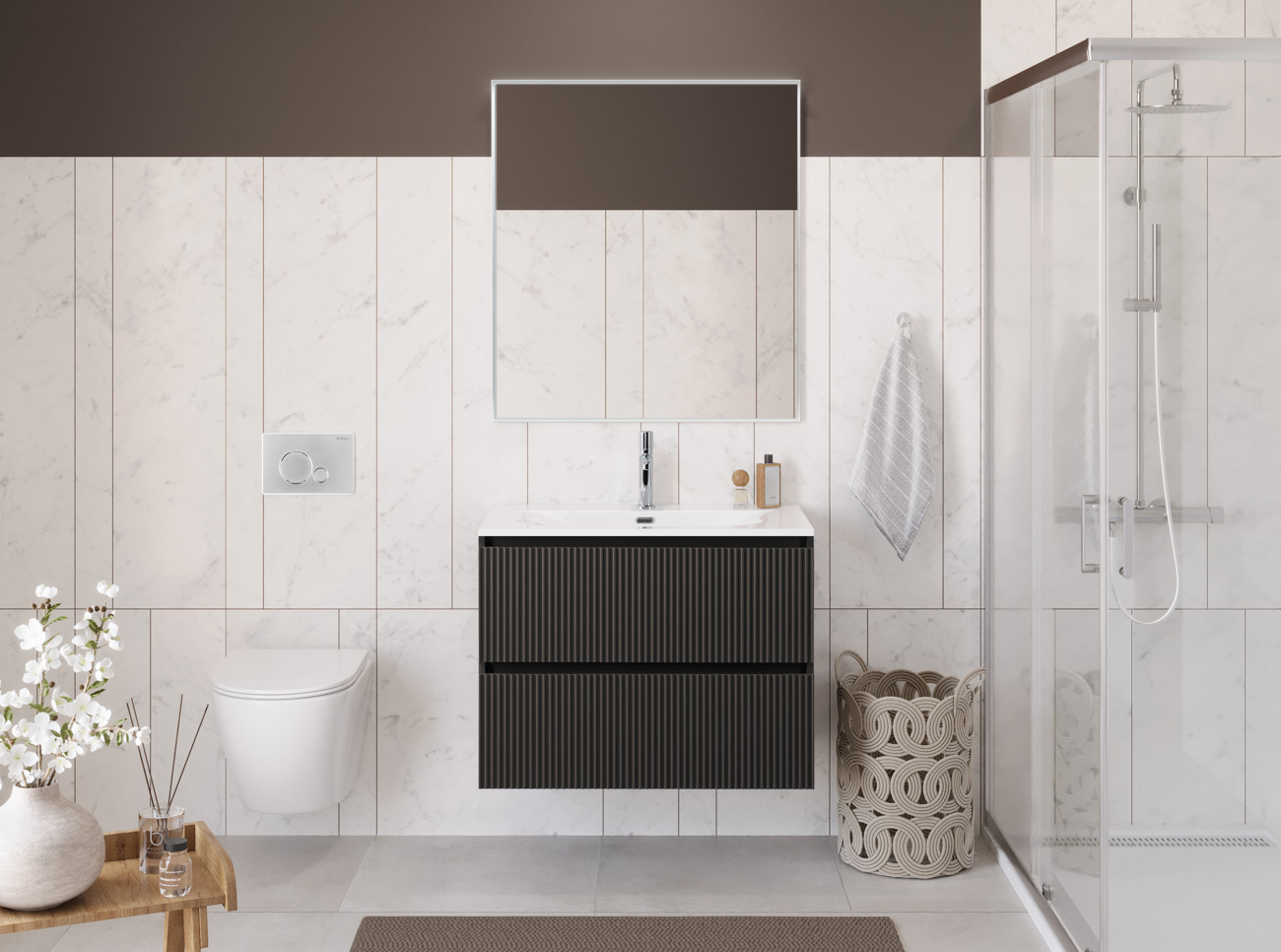 Тумба с раковиной подвесная BelBagno UNO 90 Темно-Серый Матовый, раковина BB-8099-90