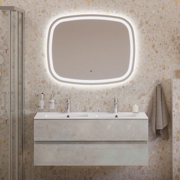 CEZARES - Тумба с раковиной на две чаши подвесная  MOLVENO 46 120 Beton, раковина белая CZR-8070-120-2