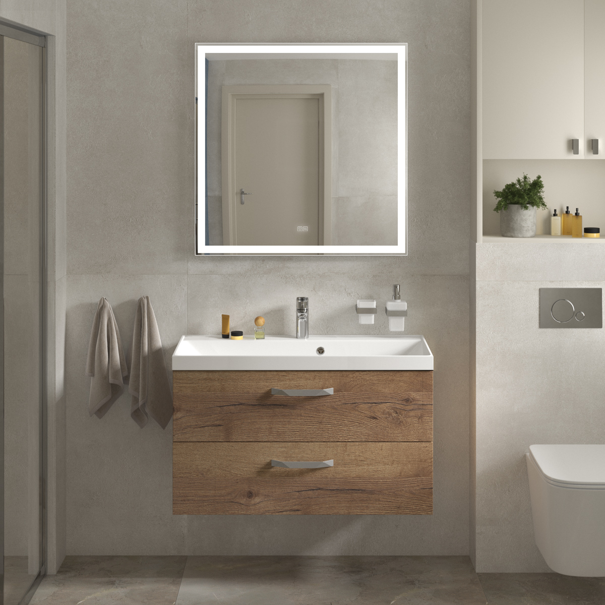 Тумба с раковиной подвесная BelBagno AURORA 90 Rovere Tabacco, раковина белая
