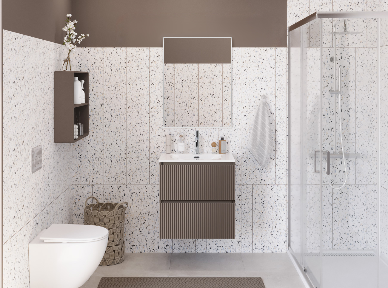 Тумба с раковиной подвесная BelBagno UNO-MINI 60 Бежевый матовый, раковина BB-8099-3-60