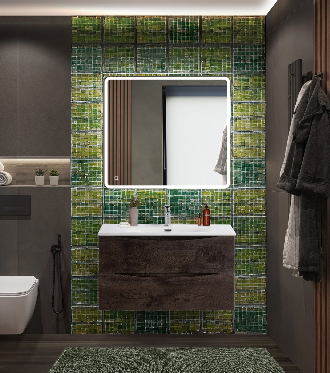 Тумба с раковиной подвесная BelBagno MARINO-CER-N 90 Rovere Nature Grigio, раковина белая